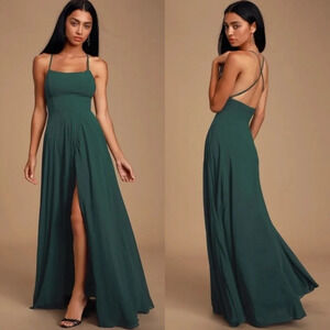 Lulu's Dreamy Romance Forest Green Backless Maxi Dress Size Party Wedding